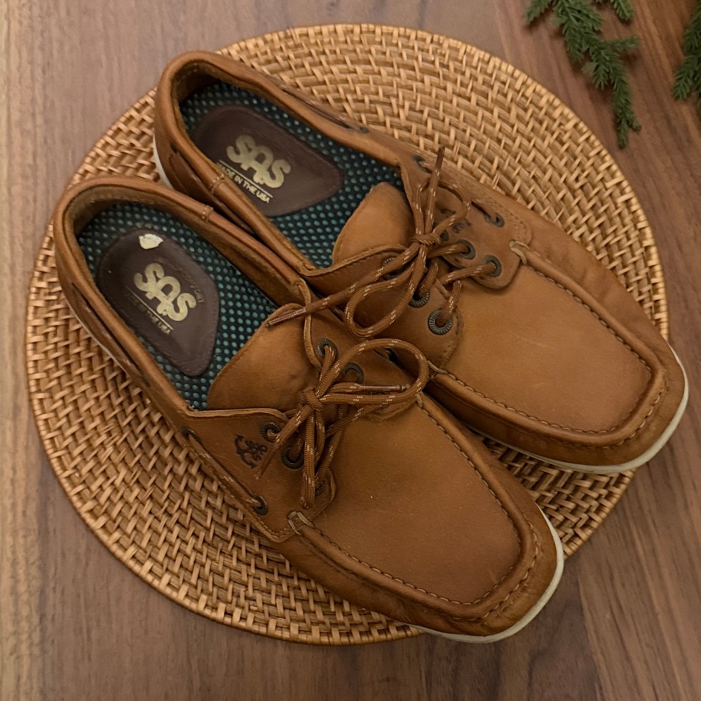 SAS Men's Tan Leather Boat Shoes